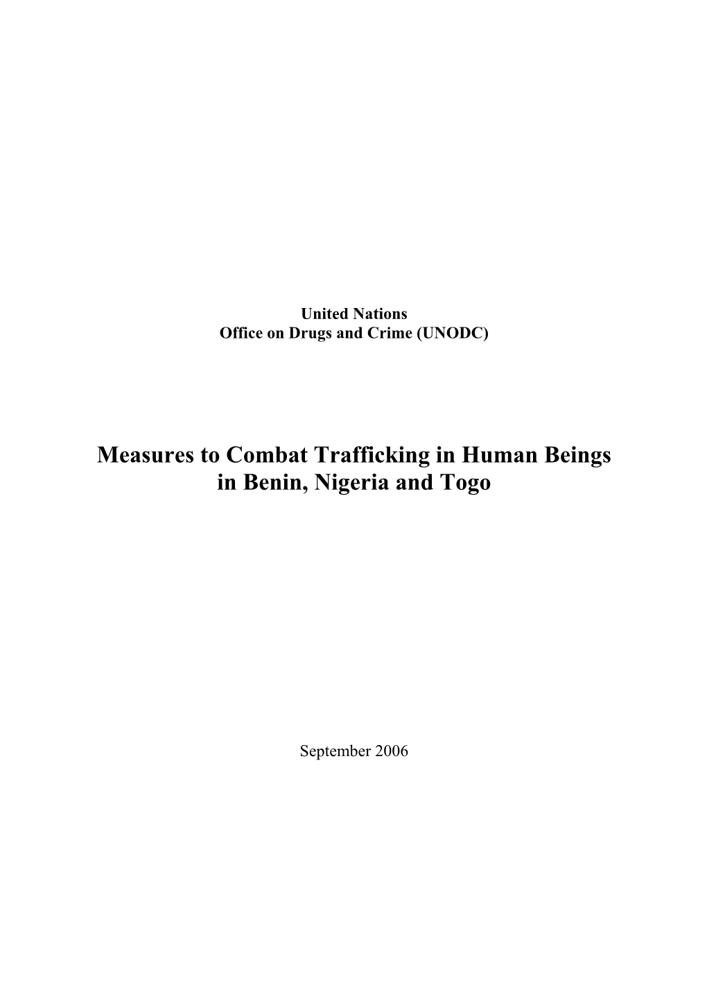 Measures to Combat Trafficking in Human Beings in Benin, Nigeria and Togo