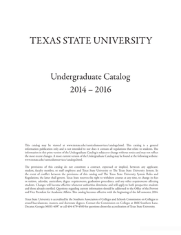 Undergraduate Catalog 2014 – 2016