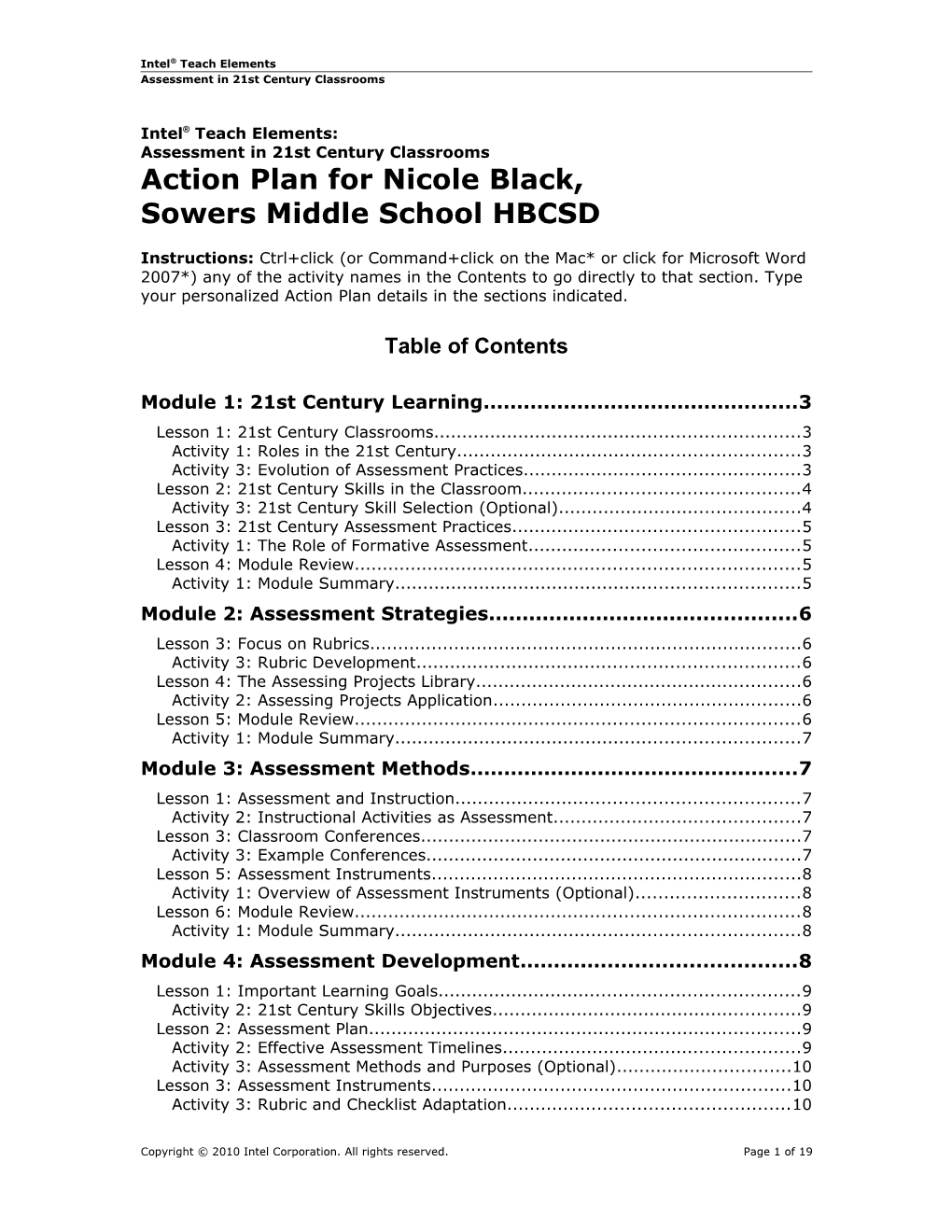 Assessment Action Plan