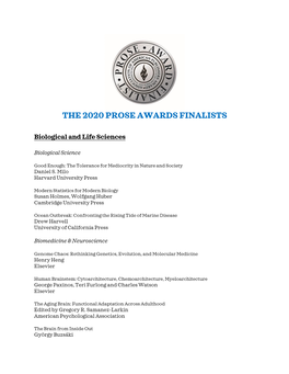 The 2020 Prose Awards Finalists