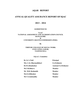 Aqar Report Annual Quality Assurance Report of Iqac 2013