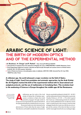 Arabic Science of Light: the Birth of Modern Optics and of the Experimental Method
