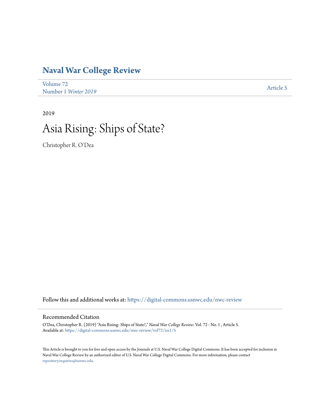 Asia Rising: Ships of State? Christopher R