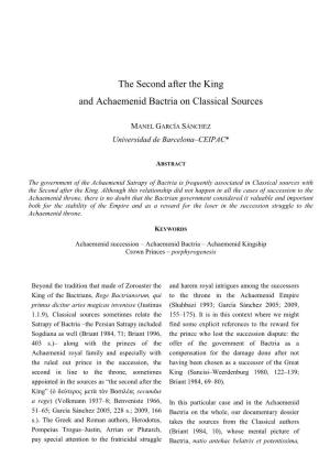 The Second After the King and Achaemenid Bactria on Classical Sources
