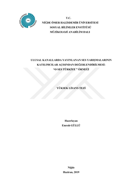 Niğde Ömer Halisdemir Üniversitesi Sosyal Bilimler Enstitüsü Müzikoloji Anabilim Dali