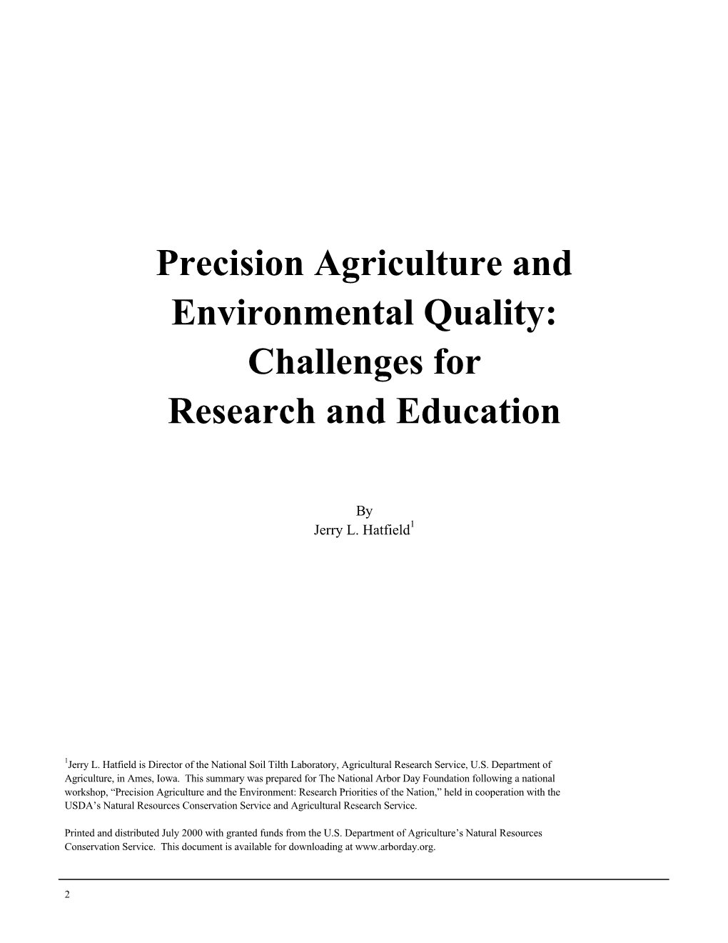 Precision Agriculture and Environmental Quality; Challenges Fo