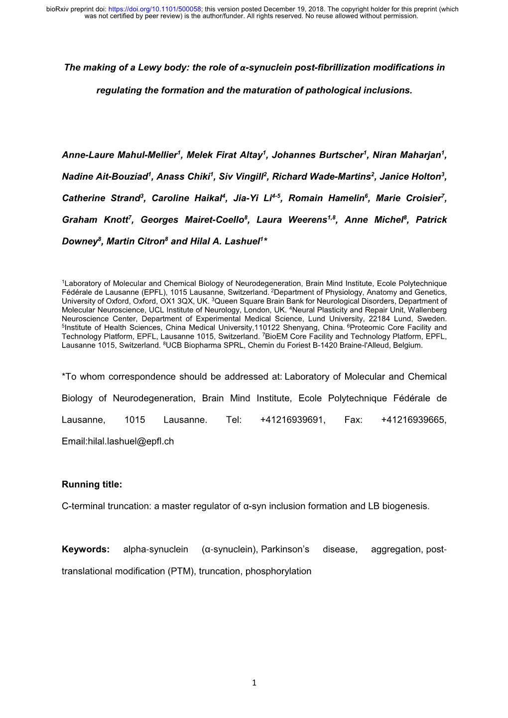 The Role of Α-Synuclein Post-Fibrillization Modifications in Regulating the Formation and the Matu