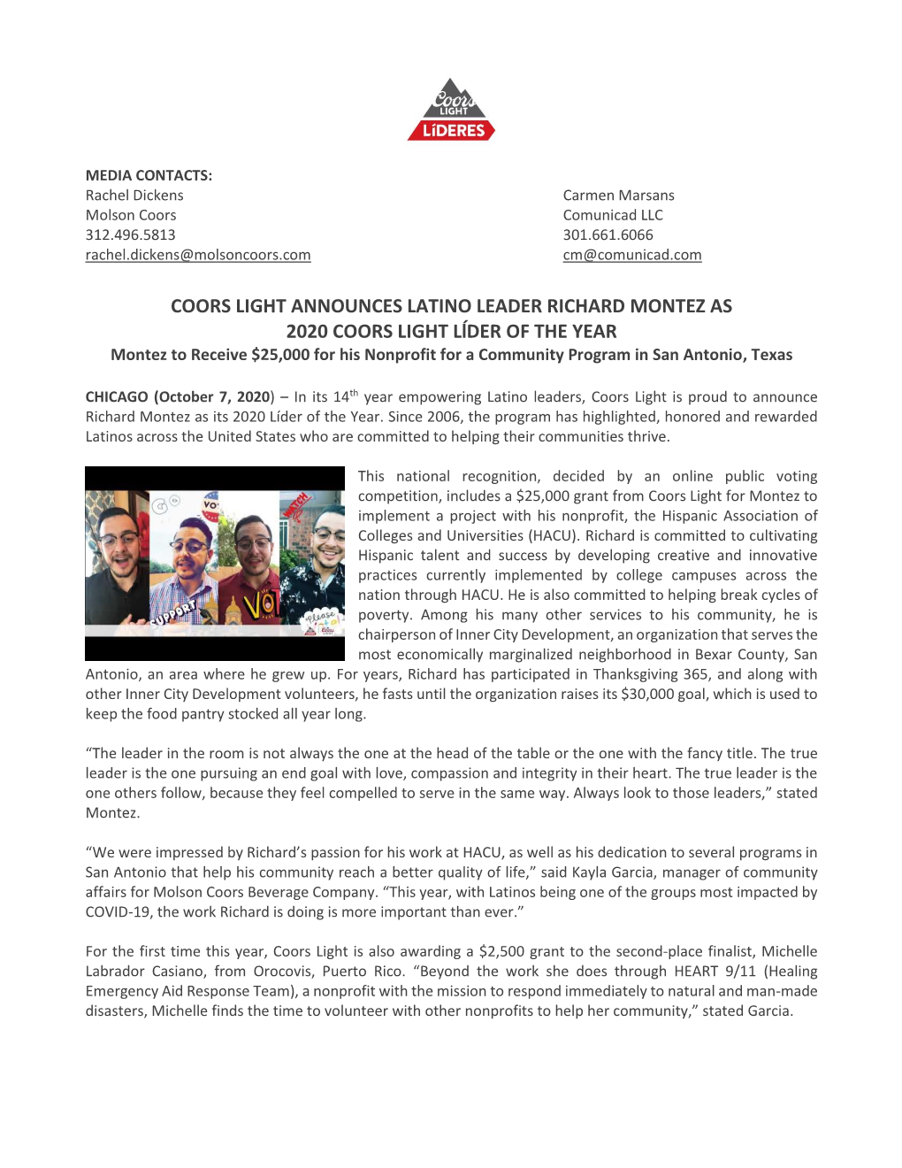 Coors Light Announces Latino Leader Richard Montez As