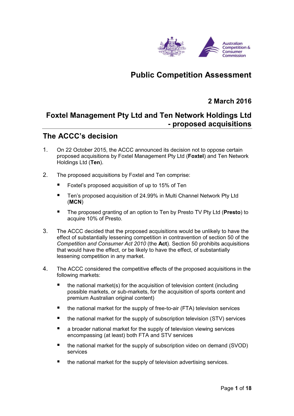 Public Competition Assessment