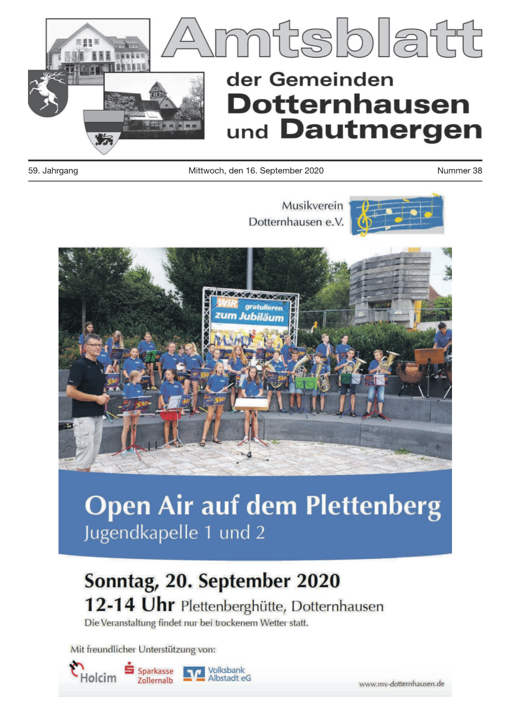 59. Jahrgang Mittwoch, Den 16. September 2020 Nummer 38 2 Amtsblatt Dotternhausen Dautmergen Nr