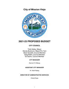 CITY of MISSION VIEJO 2021-23 Proposed Budget Table of Contents