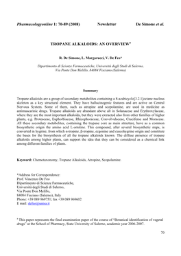 70-89 (2008) Newsletter De Simone Et Al. TROPANE ALKALOIDS