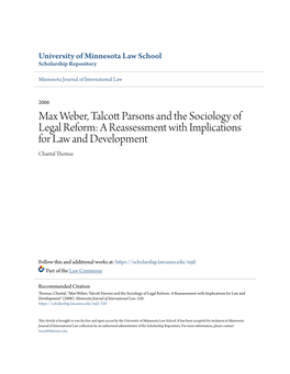 Max Weber, Talcott Parsons and the Sociology of Legal Reform: a Reassessment with Implications for Law and Development