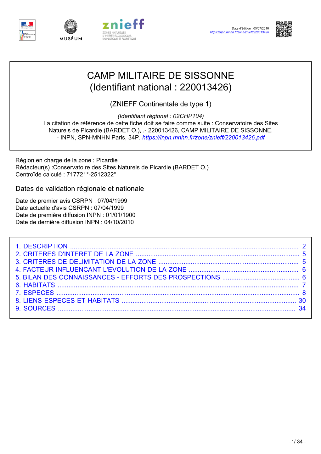 CAMP MILITAIRE DE SISSONNE (Identifiant National : 220013426)