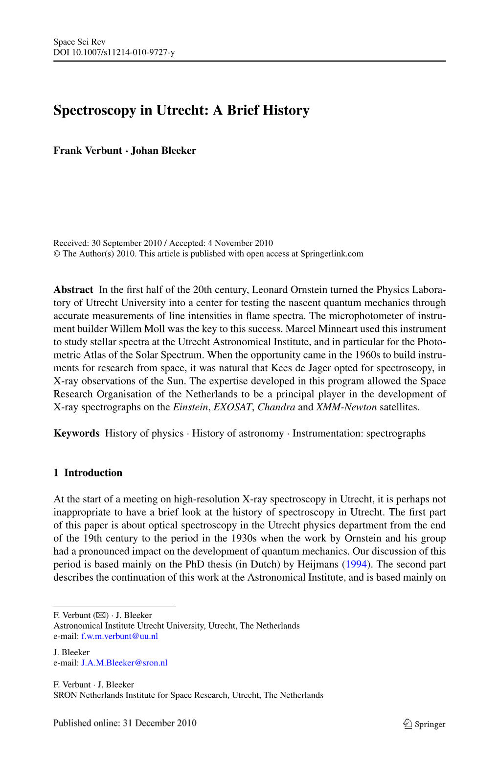 Spectroscopy in Utrecht: a Brief History