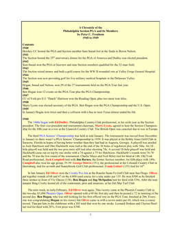 1 a Chronicle of the Philadelphia Section PGA and Its Members By
