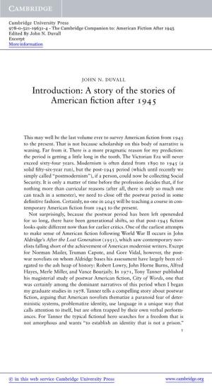 A Story of the Stories of American Fiction After 1945