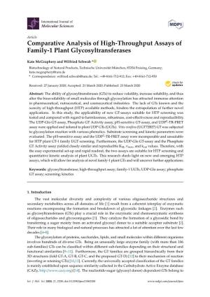 Comparative Analysis of High-Throughput Assays of Family-1 Plant Glycosyltransferases