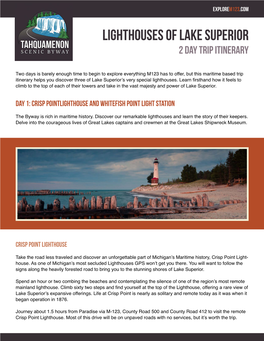 Lighthouses of Lake Superior 2 Day Trip Itinerary