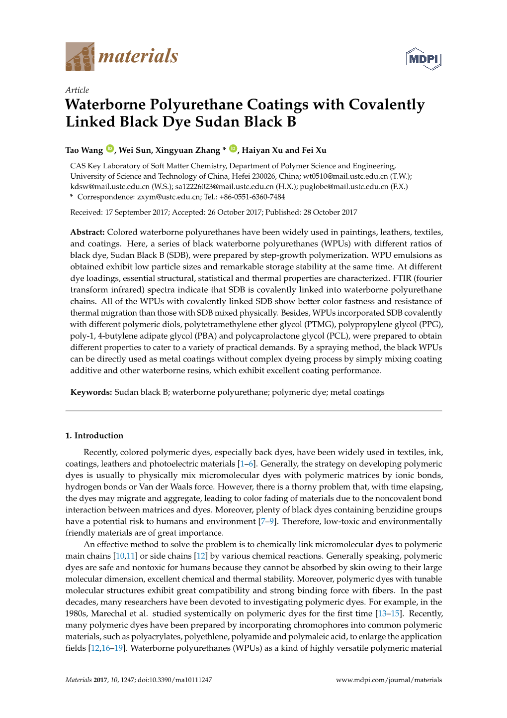 Waterborne Polyurethane Coatings with Covalently Linked Black Dye Sudan Black B