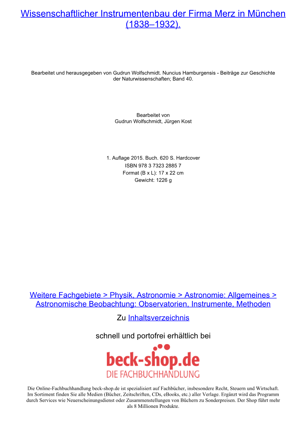 Wissenschaftlicher Instrumentenbau Der Firma Merz in München (1838–1932)