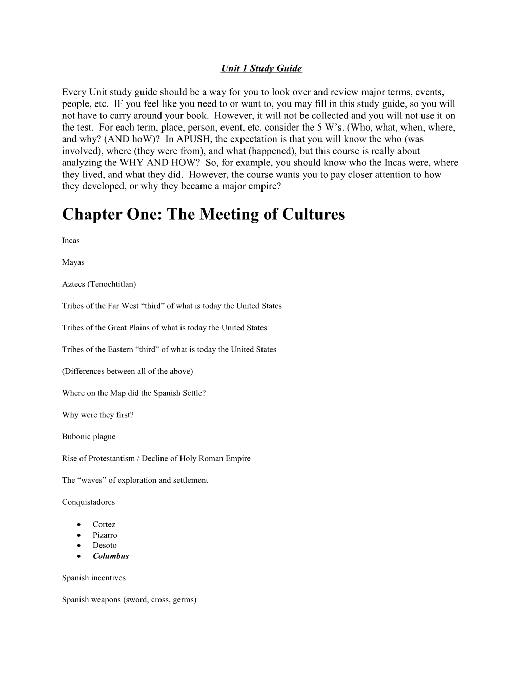 Chapter One: the Meeting of Cultures