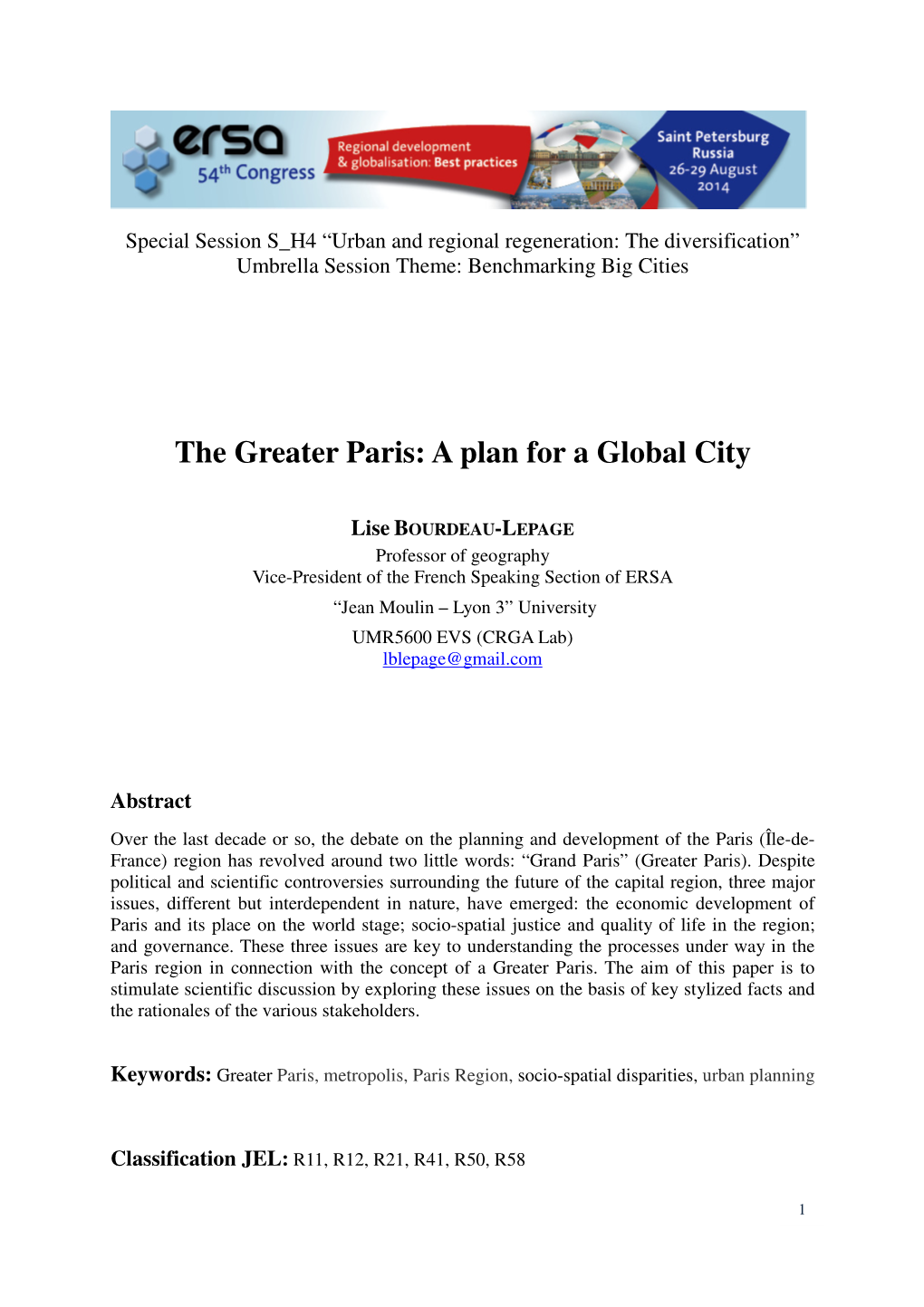 The Greater Paris: a Plan for a Global City