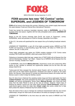 FOX8 Secures Two New “DC Comics” Series SUPERGIRL and LEGENDS of TOMORROW