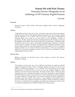 Sonnet 101 with Prof. Pessoa: Fernando Pessoa’S Marginalia on an Anthology of 19Th-Century English Sonnets