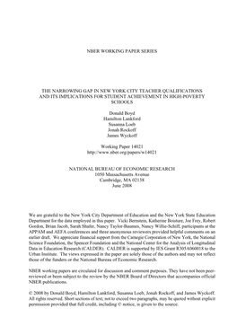 The Narrowing Gap in New York City Teacher Qualifications and Its Implications for Student Achievement in High-Poverty Schools