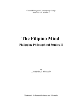 The Filipino Mind, Philippine Philosophical Studies II