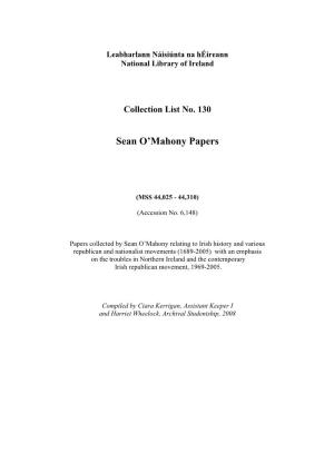 Sean O'mahony Papers