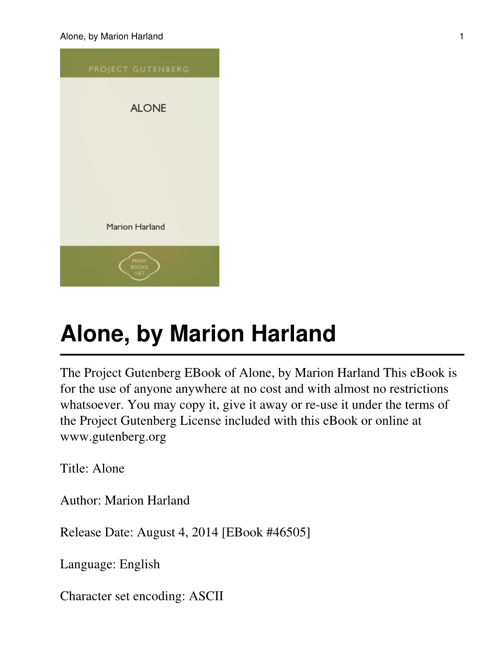 Alone, by Marion Harland 1