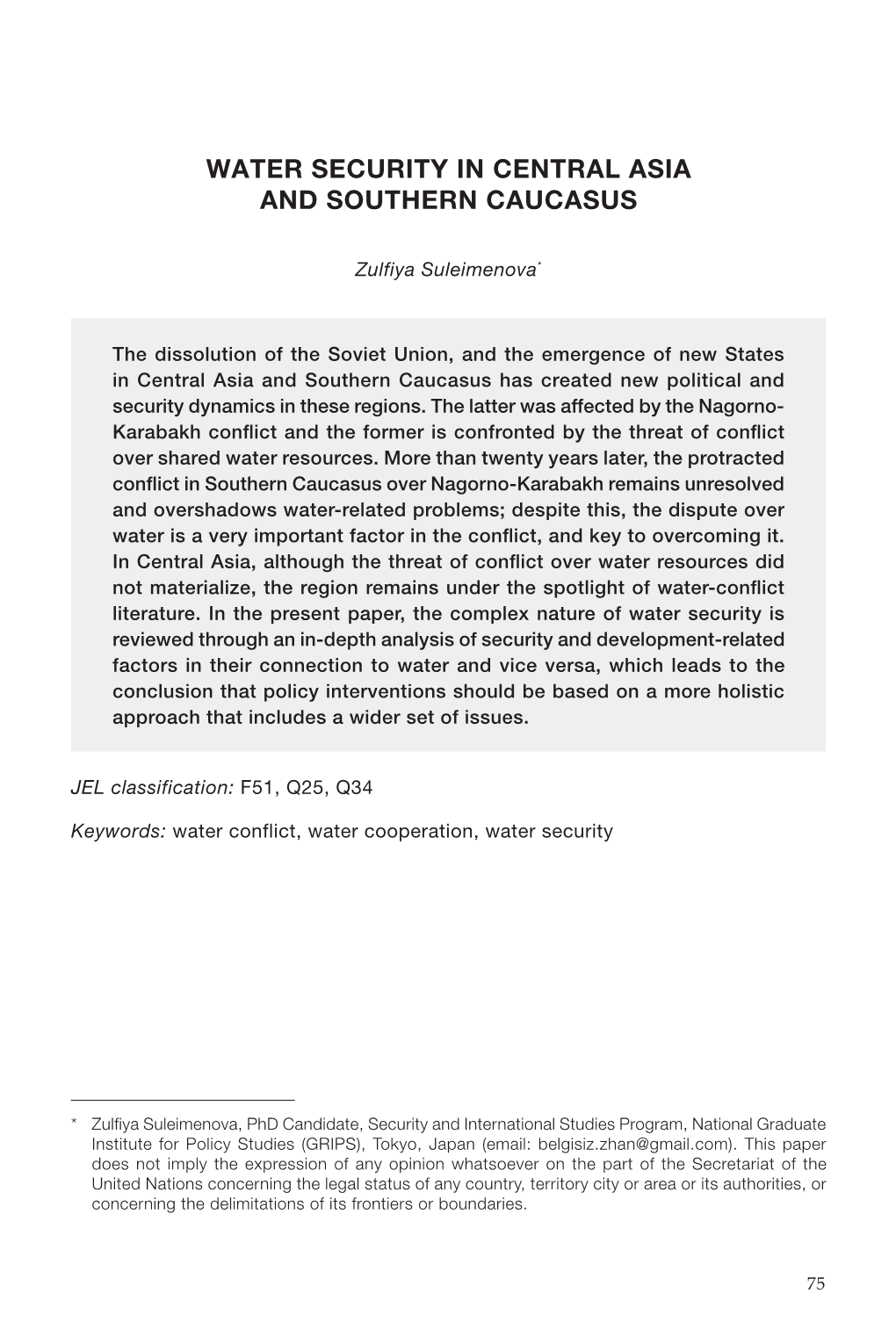 Water Security in Central Asia and Southern Caucasus