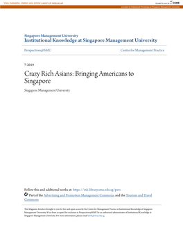 Crazy Rich Asians: Bringing Americans to Singapore Singapore Management University