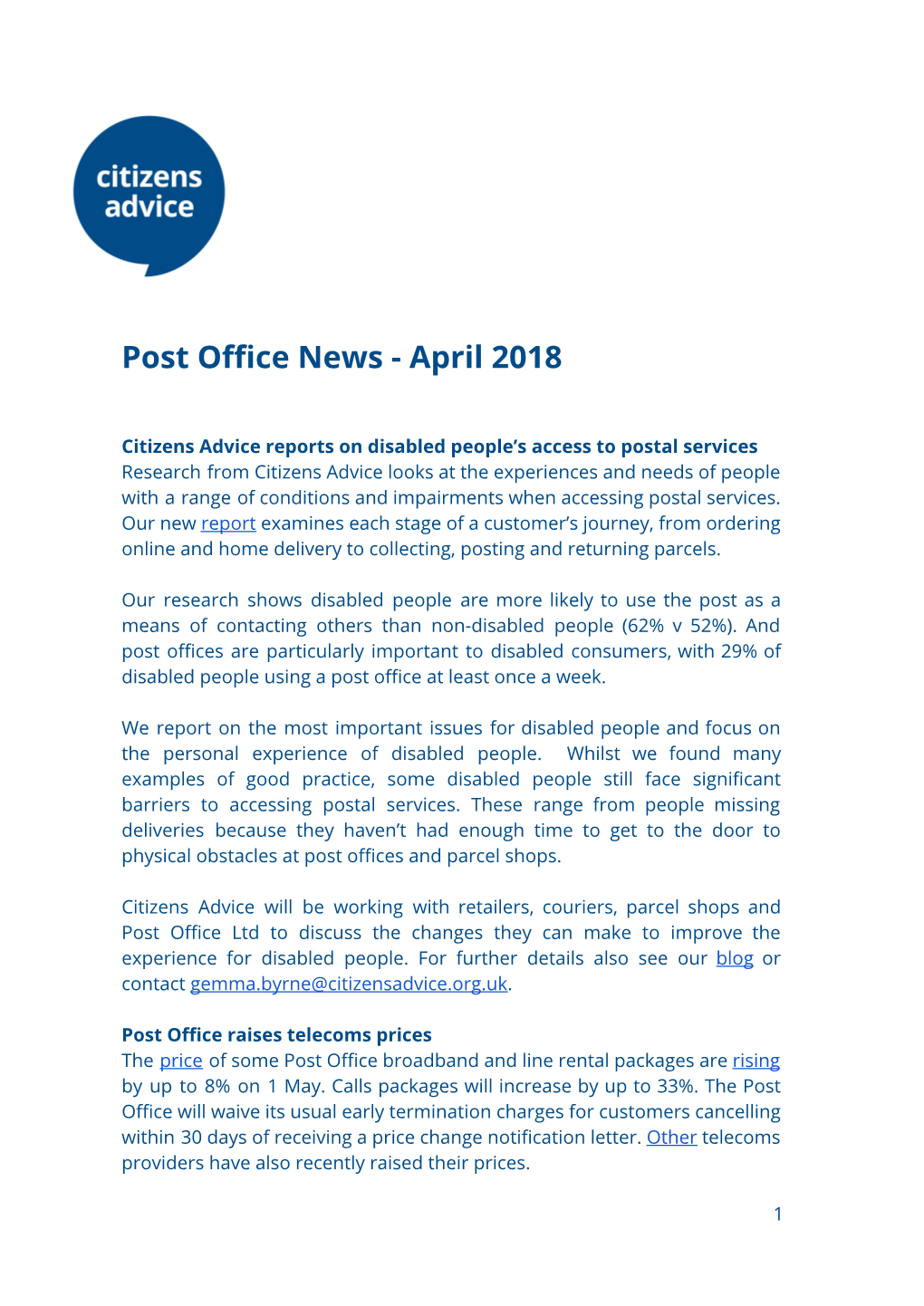 Post Office News - April 2018