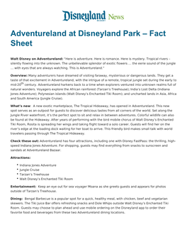 Adventureland at Disneyland Park – Fact Sheet