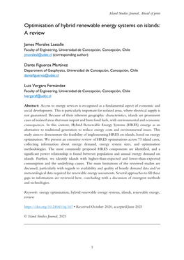 Optimisation of Hybrid Renewable Energy Systems on Islands: a Review