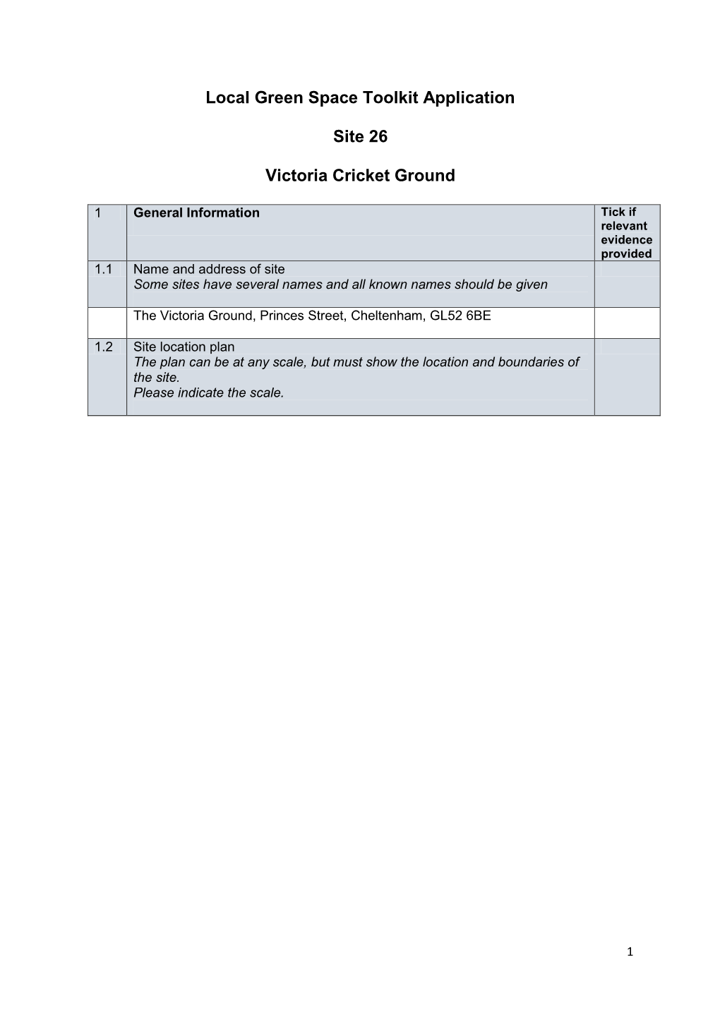 Local Green Space Toolkit Application Site 26 Victoria Cricket Ground