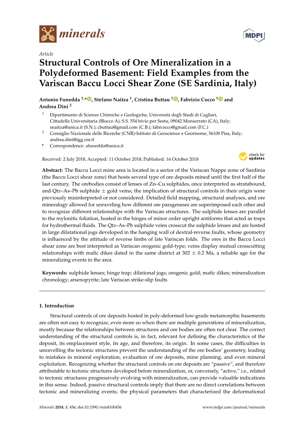 Structural Controls of Ore Mineralization in a Polydeformed Basement: Field Examples from the Variscan Baccu Locci Shear Zone (SE Sardinia, Italy)