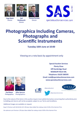 Photographica Including Cameras, Photographs and Scientific Instruments Tuesday 16Th June at 10:00