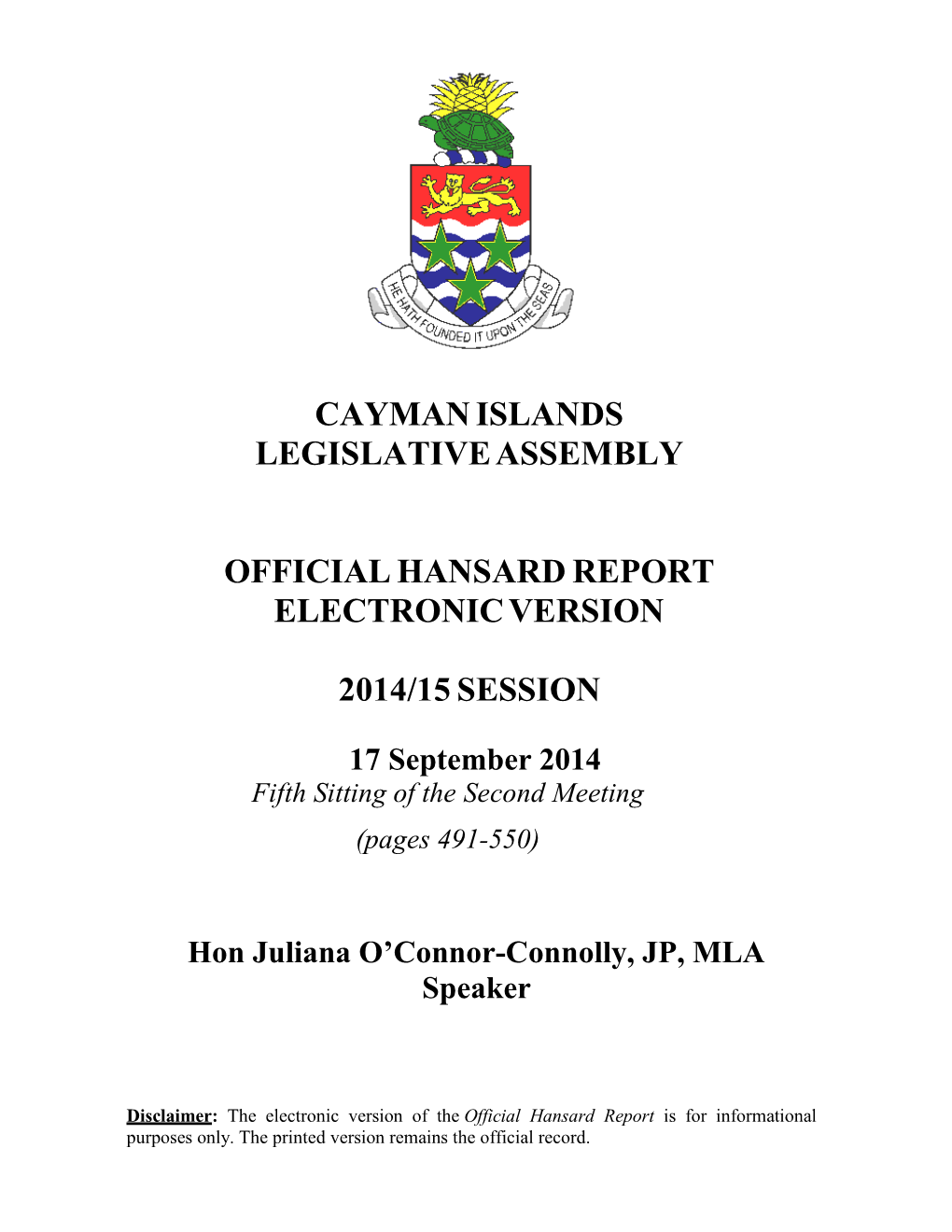 Official Hansard Report Electronic Version