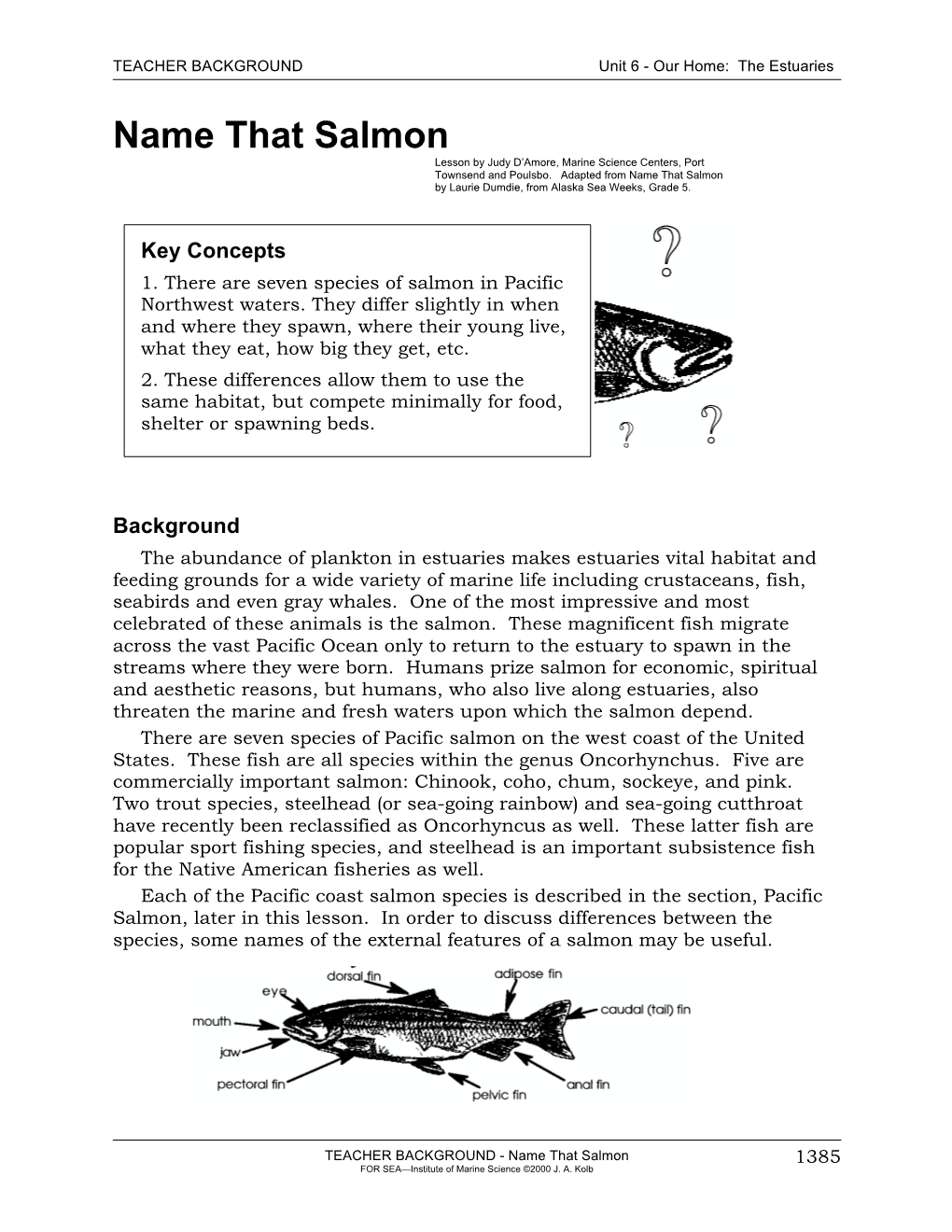 Name That Salmon Lesson by Judy D’Amore, Marine Science Centers, Port Townsend and Poulsbo