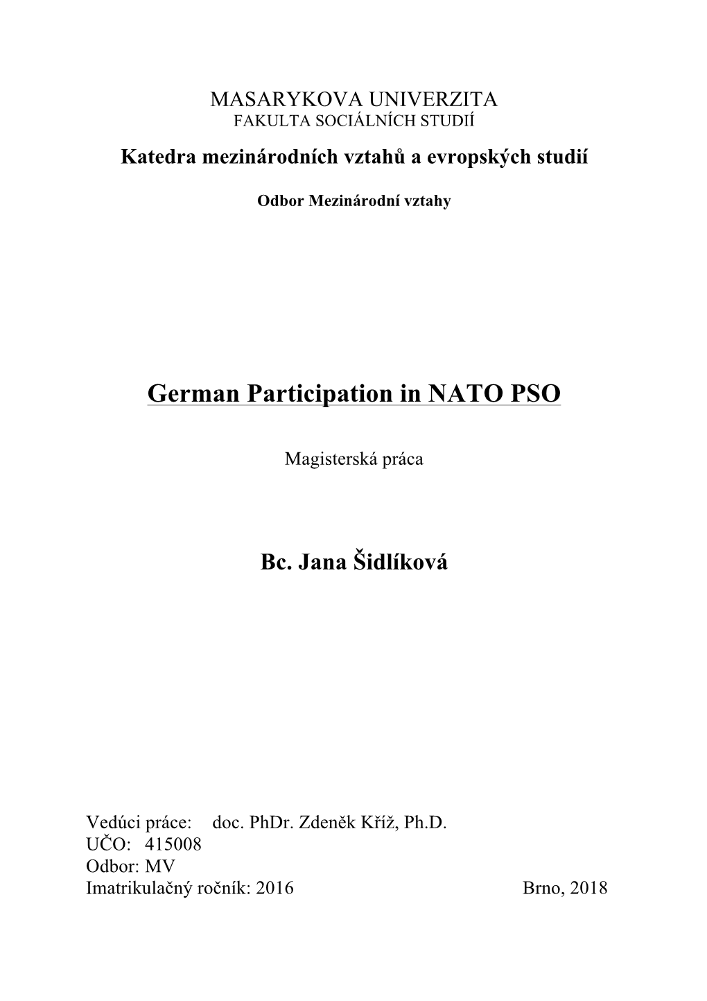 German Participation in NATO PSO