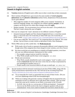 Vowels in English Varieties