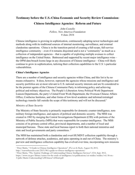 Chinese Intelligence Agencies: Reform and Future John Costello Fellow, New America Foundation 9 June 2016