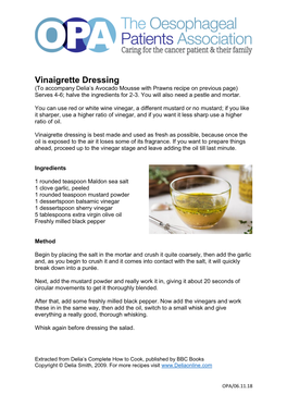 Vinaigrette Dressing (To Accompany Delia’S Avocado Mousse with Prawns Recipe on Previous Page) Serves 4-6; Halve the Ingredients for 2-3