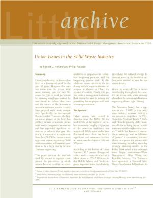 Union Issues in the Solid Waste Industry