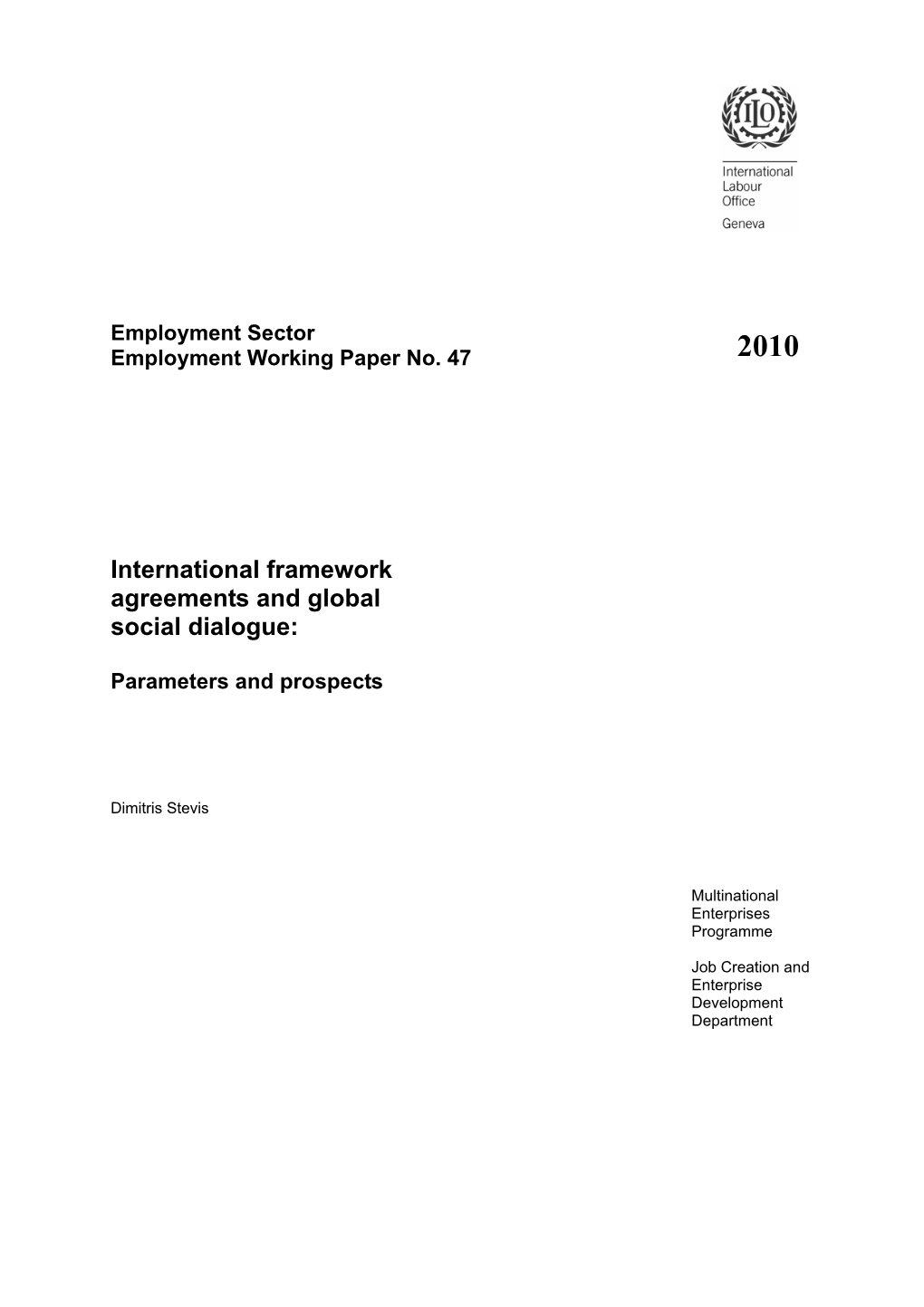 International Framework Agreements and Global Social Dialogue