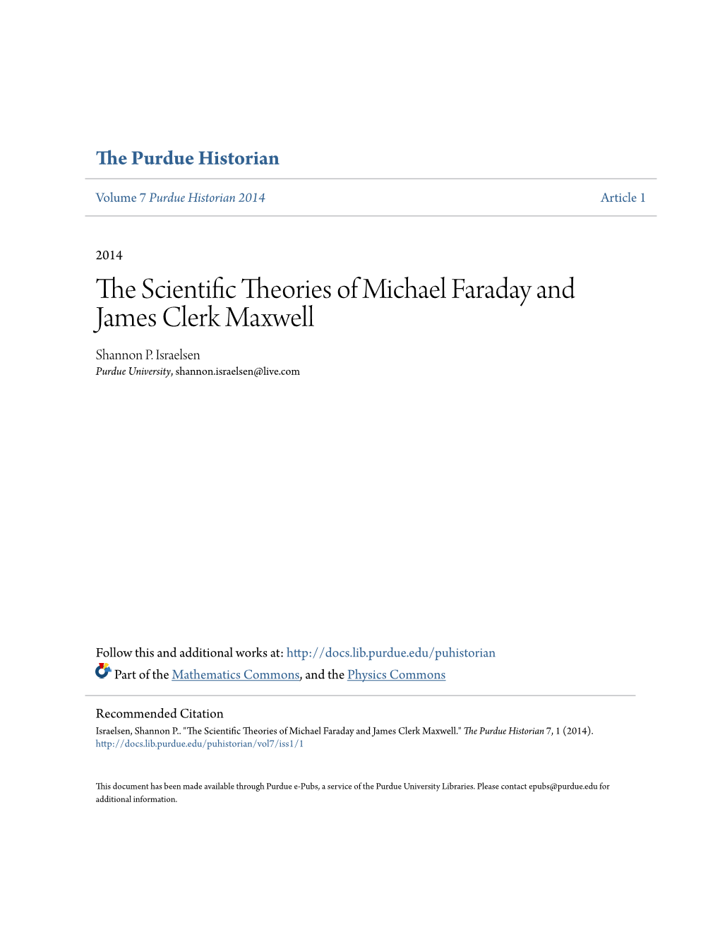 The Scientific Theories of Michael Faraday and James Clerk Maxwell
